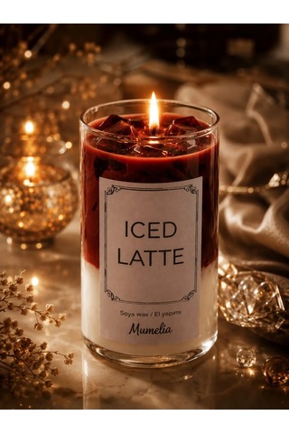 Mumelia Latte Serisi - Doğal Soya Cam Bardak Tasarım Mum - Iced Latte .