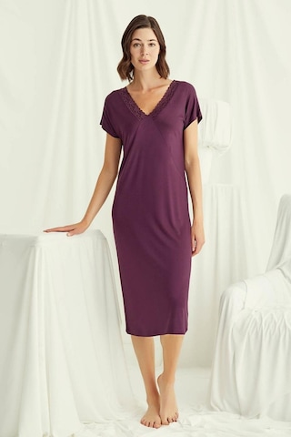 Monamise 18500 Kadın V Yaka Kısa Kollu Gecelik-bordo Bordo