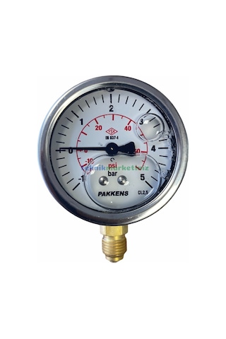 63Mm -1 +5 Bar 1 4" Alt Çıkış Gliserinli Manovakummetre Pakkens