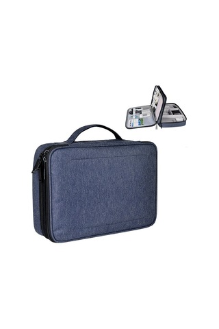 Sones İpad İçin Büyük Naylon Su Geçirmez Kutu Tipi Çok İşlevli Saklama Çantası, Boyut: 29 X 21 X 8 Cm Lacivert