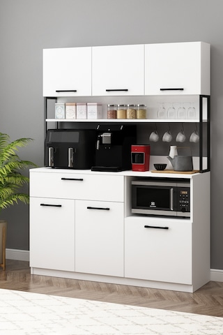 Ervin Kahve Köşesi 3 Kapaklı Airfry Kiler Dolabı Çok Amaçlı Erzak Dolabı Beyaz Beyaz