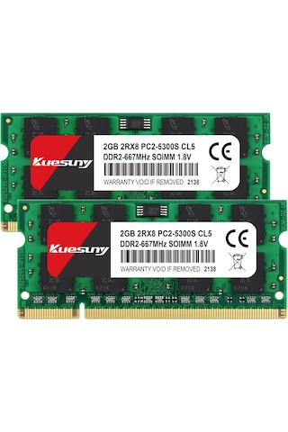 4 Gb Kit 2 X 2 Gb Ddr2 667 Mhz Sodimm Ram Pc2-5300 Pc2-5300s 1,8 V Cl5 200 Pin 2rx8 Ecc İçerm