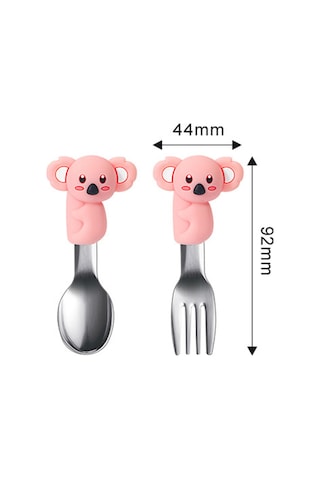 Figürlü Pembe Premium Çocuk Bpa Free Silikon Saplı Paslanmaz Çelik Uçlu Çatal-kaşık, 9+ Ay