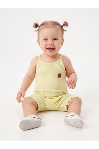 HelloBaby Pamuklu İp Askılı Cep Detaylı Kız Bebek Tulum Sarı Sari