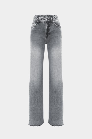 Açelyaokcu High Waist Wide Leg Kar Yıkama Geniş Paça Dikişsiz Jean Açık Gri