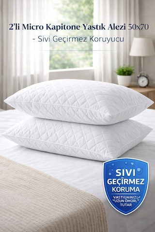 2 Li 50x70 Yastık Alezi Micro Kapitone, Sıvı Geçirmez & Koruyucu Beyaz 2 Li 50x70 Yastık Alezi Micro Kapitone, Sıvı Geçirmez & Koruyucu Beyaz