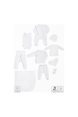 Mama Padre Yenidoğan %100 Pamuk Hastane Çıkış Seti 10 Parça + Emzirme Önlüğü Hediye Mabel Beyaz Renk Beyaz - 860753619 Beyaz
