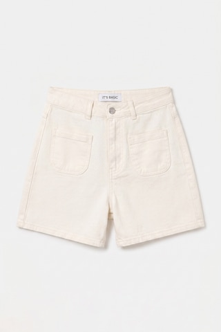 Itsbasic Kadın Kırık Beyaz 7s6-101 Midi Mom Fit Elastan Kumaş Denim Şort