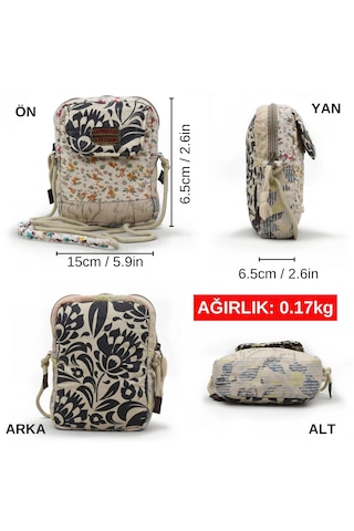 Cappadocia Vintage Kadın Çiçek Desenli Omuz Çantası - Bohem Tarz Mini El Ve Telefon Çantası Ekru
