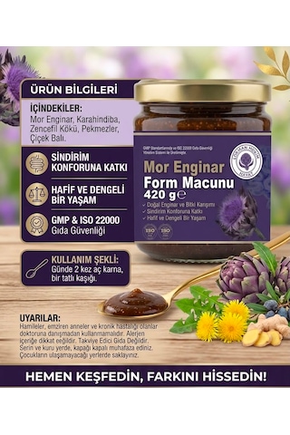 1 X 420 Gr Mor Enginar Form Macunu - Karahindiba & Zencefilli Doğal Bitki Karışımı