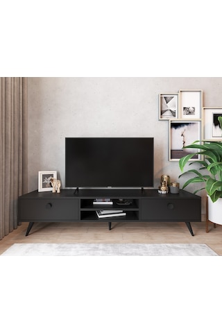 Robinhome Robin Home Arya Tv Ünitesi Ahşap Ayak, 2Çekmece, Siyah Ar5-332