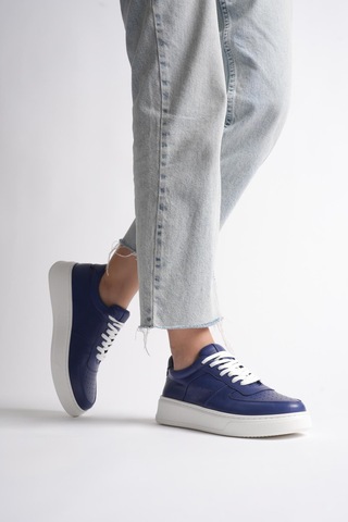 Analin Shoes Kadın Hakiki Deri Sneaker Bağcıklı Spor Ayakkabı Lacivert