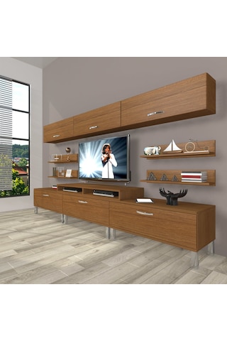 Decoraktiv Ekoflex 8y Slm Krom Ayaklı Tv Ünitesi Tv Sehpası Ceviz