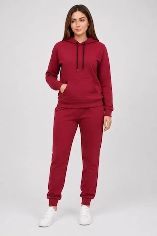 DefyModa İki İplik Kapüşonlu Kanguru Cepli Jogger Alt Üst Eşofman Takımı - Bordo