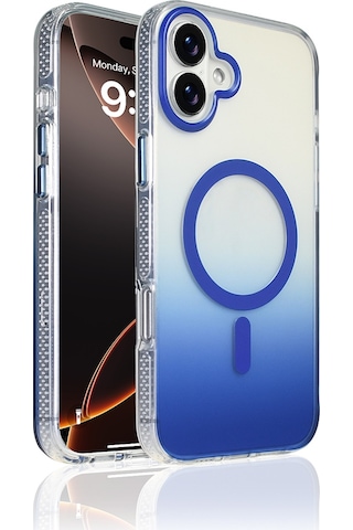 Apple Uyumlu iPhone 16 Plus Kılıf M-safe Şarj Özellikli Transparan Renk Geçişli Zore Toros Kapak Mavi
