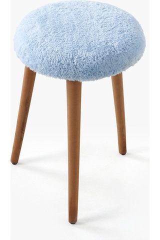 Modern Ahşap Ayaklı Teddy Kumaş Tabure Makyaj Masası & Ayak Dinlendirme Elegant Bebek Mavisi Bebek Mavisi