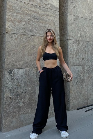 Keten Karışımlı Bol Kesin Pantolon