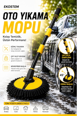 Araba Yıkama Fırçası Oto Yıkama Mop Mikrofiber Bezli Teleskopik Saplı