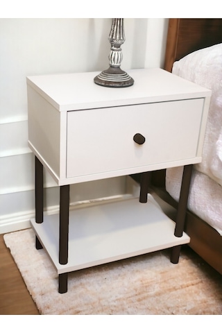 Yüksek Kalite Komodin Başucu Yan Sehpa Düşer Kapaklı Koltuk Sehpası Çok Amaçlı Ayaklı Raf Beyaz