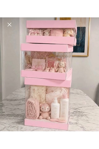 Asetat Gelin Çeyiz Bohça Kutusu Toz Pembe 3'lü Set 1 Takım Şeffaf Katlanabilir Demonte Söz Nişan Hediyelik Büyük 23,5 23,5 40cm Orta 23,5 23,5 25cm Küçük 23,5 23,5 15cm