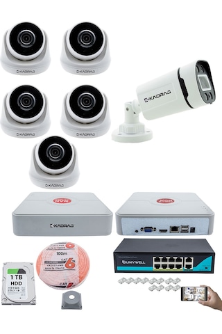 Ip Güvenlik Kamera Seti - 5 İç Mekan Ip Kamera, 1 Dış Mekan Ip Ka