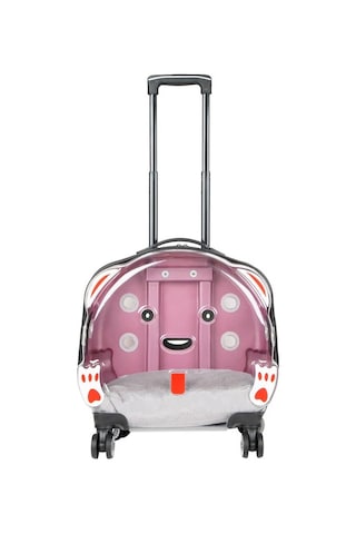 Gobypet Şeffaf Tekerlekli Kedi Köpek Taşıma Valizi Çekçekli Büyük Model Pembe