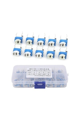100 Adet 500r/1mr Trimpot Potansiyometre Seti Dik Rm063 10 Çeşit Şeffaf Çantada