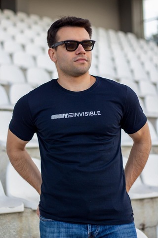 Erkek Lacivert Invisible Yazı Baskılı Basic Kısa Kollu Bisiklet Yaka Tişört 20etshyunz 001