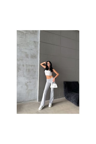 Unika Boutique Kadın Gri Ispanyol Paça Normal Bel Likralı Toparlayıcı Tayt Pantolon Oys Marka