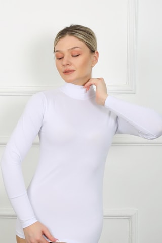 Akbeniz Bayan Uzun Kol Boğazlı Body 247 Beyaz