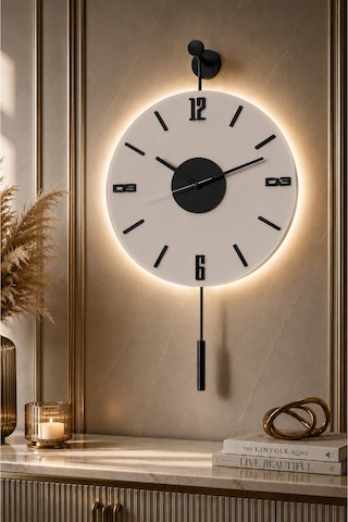 MetaQuartz Aksesuar Siyah Artistry Kardelen Siyah 30x55 Cm Pilli Led , Modern Dekoratif Metal Duvar Saati