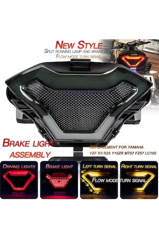 Mufunye Yamaha Yzf R3/r25/y15zr/mt07/fz07/lc150 İçin Led Arka Fren Işığı - Kırmızı Fren, Mavi Sürüş, Sarı Sinyal Işıkları - Ipx66 Su Geçirmez