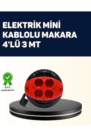 Ev Ve Ofis İçin 3 Metre Kablolu 4 Priz Makarası Standart