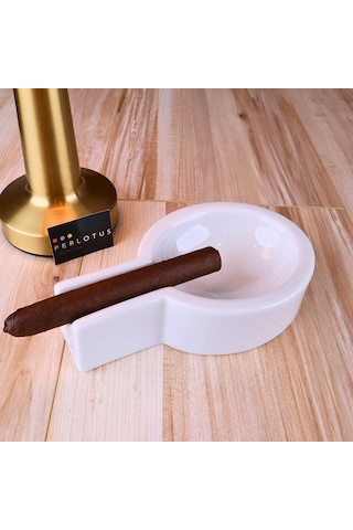 Perlotus Porselen Beyaz Şeffaf Sırlı Puro Küllüğü Sert Porselen 10 Cm