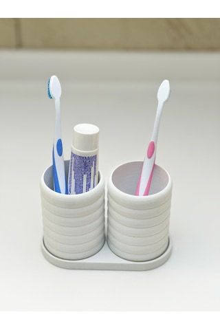 Modern Banyo Düzenleyici V2 - Diş Fırçalık Seti - Ikili Set - Beyaz - 10cm Beyaz