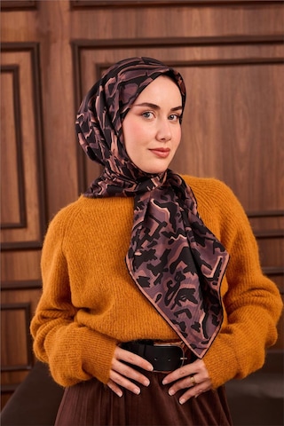 Silk Home Twill İpek Eşarp Pastel Mor Siyah Soğan Kabuğu Desenli Tok Duruşlu 90x90 Çok Renkli