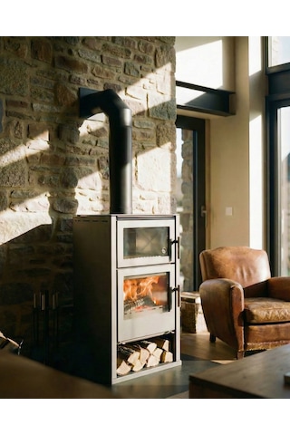 Goldfire Linea 11,5kw Odunluk Ve Fırınlı Çelik Soba Şömine