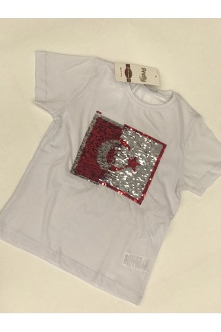 Pretty Çocuk Ay Yıldız Paletli T-shirt Beyaz