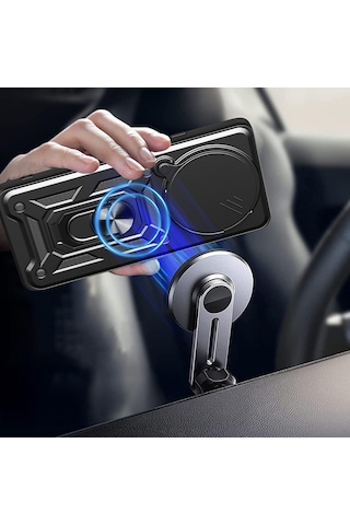 Vendas Xiaomi Redmi Note 14 Pro Plus Kılıf Magnetik Standlı Kamera Korumalı Zore Sürgülü Kapak Siyah