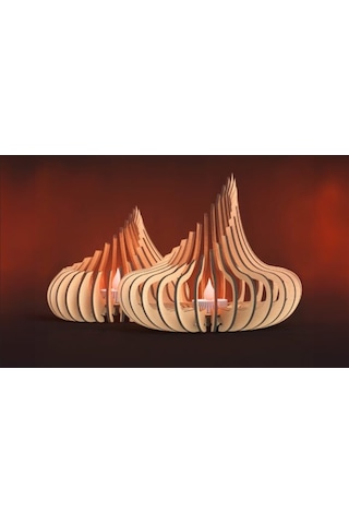 Koza 2'li Tealight Mumluk Ahşap Mumluk + Led Pilli Mum Ham Mdf