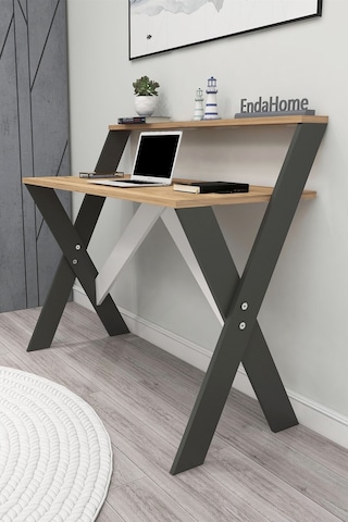 Enda Home Ders Çalışma Masası X Ayaklı Atlantik Çam Antrasit - Atlantik Çam