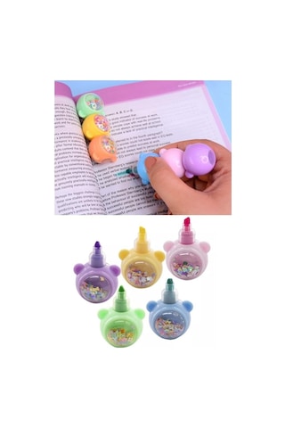 Pullu Ayıcık Yumurtlayan Fosforlu Kalem 1 Paket 5 Renk Pullu Ayıcık Figürlü İşaret Kalemi Mini 5 Li Fosforlu Kal Genel
