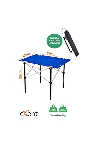 Exent 50x70 Cm Kamp Masası Katlanabilir Masa, Piknik Masası, Siyah Taşıma Çantalı-mavı Çok Renkli