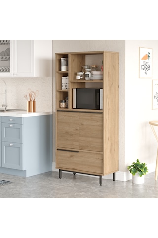 Lidya Mutfak Kiler Dolabı Mikrodalga 3 Kapaklı Raflı Metal Ayak