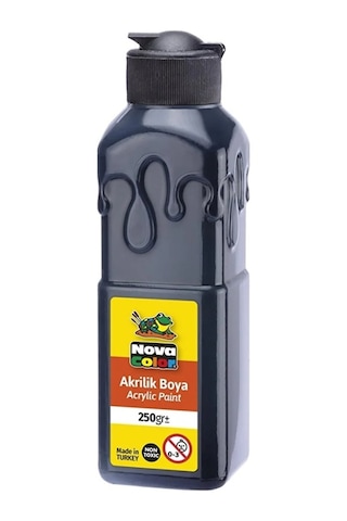 Nova Color Siyah Akrilik Boya 250 Gr 1 Adet Su Bazlı Akrilik Boyası Hobi Sanatsal Boy Tuval Ahşap Metal