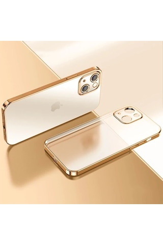 Apple iPhone Uyumlu 13 6.1inç Renkli Kenar Şeffaf Kılıf Kamera Korumalı Silikon Kılıf- 5775 Mor