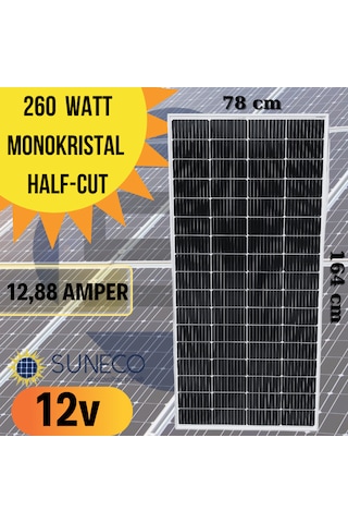 260 Watt A Kalite Half Cut Monokristal Solar Güneş Paneli 12volt
