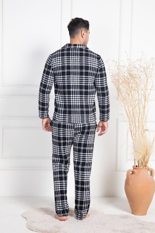 Mecit Pijama Mecit 2950 Erkek Beyaz Ekoseli Büyük Beden Kışlık Pijama Takımı Beyaz