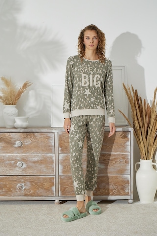Sevim Kadın Uzun Kol Jakarlı Kalın Haki Pijama Takımı C1t5n0o91 001