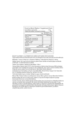 Glutabig Powder L-glutamin 150gr 30 Servis Glutamine Amino Asit Aromasız